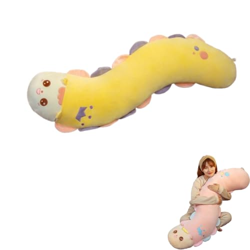 AQCQDQ Kuscheltier Raupe Raupenkissen, Raupe Stofftier, Raupe Plüschtier, Regenbogen Raupe Weiches Langes Wurfkissen Plüsch Spielzeug zum Kuscheln & Spielen Kinder Plüschpuppen (90cm,Gelb) von AQCQDQ