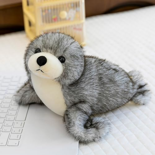 AQCQDQ Kuscheltier Robbe Plüschtier, Chubby Blob Seal Kissen, Siegel Kuscheltier Tier Kissen Niedliche Meerestier Plüsch Stofftier Puppe zum Spielen und Kuscheln, Geschenk für Kinder (Grau) von AQCQDQ