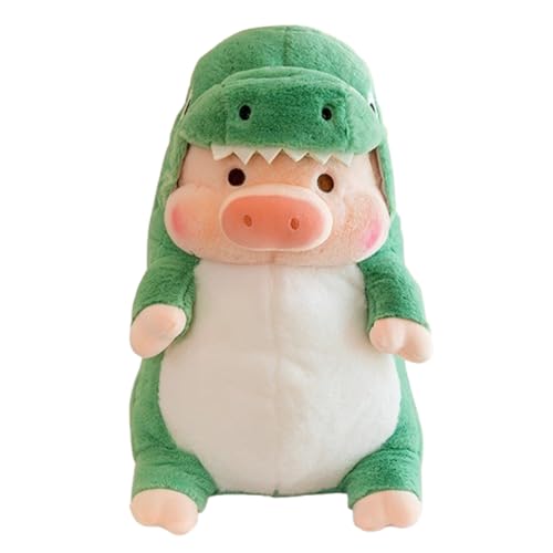 AQCQDQ Kuscheltier Schwein Plüschtier, Niedliches Schwein Plüsch Spielzeug in Dinosaurierkleidung und Haifisch-Kostüm, Plüschpuppe, Geschenke für Kinder (33 cm,Dinosaurier Grün) von AQCQDQ