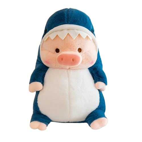 AQCQDQ Kuscheltier Schwein Plüschtier, Niedliches Schwein Plüsch Spielzeug in Dinosaurierkleidung und Haifisch-Kostüm, Plüschpuppe, Geschenke für Kinder (50 cm,Hai Blau) von AQCQDQ