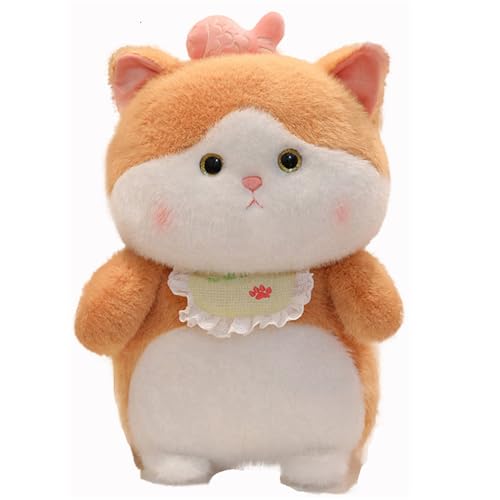 AQCQDQ Kuscheltiere Plüschtier Katze, Plüsch Katze Plüsch Puppen Kuschelig, Niedlicher Fisch Kätzchen Puppe Plüsch, Katze Plüschfiur Spielzeug für Kinder Frauen (25 cm,Rosa) von AQCQDQ