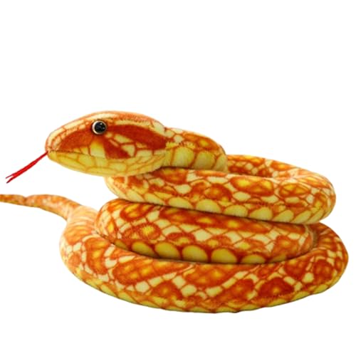 AQCQDQ Lebensechte Python Plüschtiere,Realistische Plüschschlange Kobra Plüschtier Kuscheltier,Realistische Schlange Stofftier, Spielzeug Prank Requisiten Geschenke für Kinder (220cm,Gold) von AQCQDQ