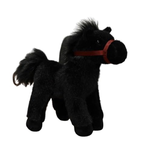 AQCQDQ Lebensechtes Stehendes Pferd Plüschtier 23cm, Realistische Simulation Stofftier Kuscheltier für Kinder und Erwachsene, Zimmerdekoration Wurfkissen als Geschenk für Geburtstag (schwarz) von AQCQDQ