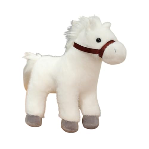 AQCQDQ Lebensechtes Stehendes Pferd Plüschtier 23cm, Realistische Simulation Stofftier Kuscheltier für Kinder und Erwachsene, Zimmerdekoration Wurfkissen als Geschenk für Geburtstag (weiß) von AQCQDQ
