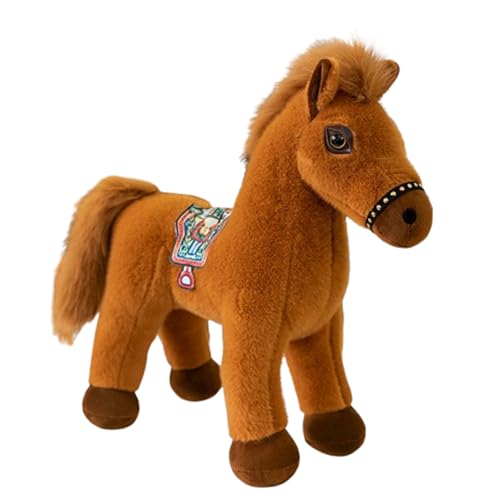 AQCQDQ Lebensechtes Stehendes Pferd Plüschtier 25cm, Realistische Simulation Stofftier Kuscheltier für Kinder und Erwachsene Zimmerdekoration Wurfkissen als Geschenk (35 cm,Hellbrauner Sattel) von AQCQDQ