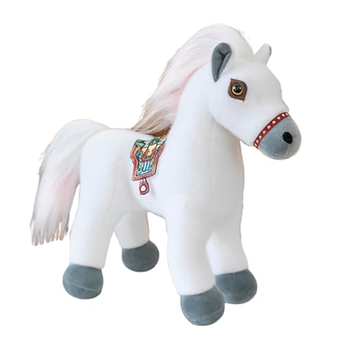 AQCQDQ Lebensechtes Stehendes Pferd Plüschtier 25cm, Realistische Simulation Stofftier Kuscheltier für Kinder und Erwachsene Zimmerdekoration Wurfkissen als Geschenk (35 cm,Weißer Sattel) von AQCQDQ