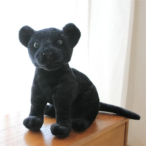 AQCQDQ Leopard Kuscheltier, Lebensechtes Schneeleopard Plüschtier Stofftier Spielzeug, Simulation Leopard Puppe Süße Flauschig Wildtier Modell Home Office Kawaii Deko Zum Kuscheln (27 cm,Schwarz) von AQCQDQ