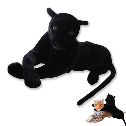AQCQDQ Leopard Kuscheltier XXL, Süßes Riesen Leopard Plüschtier Schwarzer Panther Stofftier Gepard Plüschtier Puppe Spielzeug Geschenk Für Kinder Jungen Mädchen (70 cm,Schwarzer) von AQCQDQ