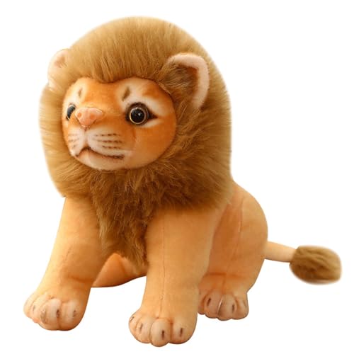 AQCQDQ Löwe Plüschtier Groß Realistisch, Süß Braun Löwe Kuscheltier Plüsch Spielzeug, Lebensechtes Zoo Wildtier Tier Löwe Puppe Geschenk Freund, Szene Dekoration Fotografie Requisiten (28 cm,#A) von AQCQDQ