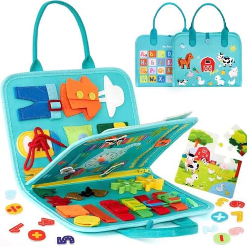 AQCQDQ Montessori Spielzeug Busy Board ab 1 Jahr, Bauernhof Thema, Vorschulkinder Lernen Spielzeug Busy Book, Ankleidebrettlernspielzeugkinderlerntafeln Aus Filz (A) von AQCQDQ