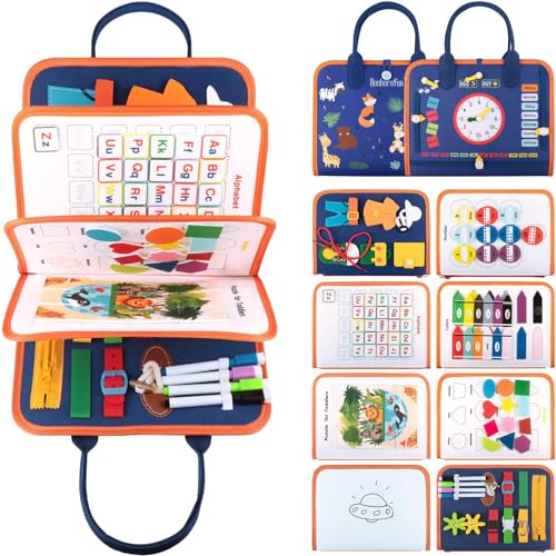 AQCQDQ Montessori Spielzeug ab 1 Jahr, 10-in-1 Busy Board Weichem Filz Für Frühe Bildung, Bauernhof Busy Book Stille Buch Aus Weichem, Baby Geschenk Spielzeug ab 1 Jahr Für Kinder (#B) von AQCQDQ
