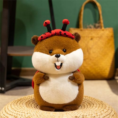 AQCQDQ Murmeltier Kuscheltier, Niedlich Realistische Murmeltier Spielzeug, Weiche Flauschig Stofftier Murmeltier Plüsch Puppe, Geschenk für Kinder (37 cm,Marienkäfer) von AQCQDQ