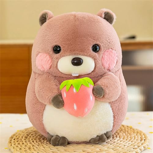 AQCQDQ Murmeltier Plüschtier, Süße Kuscheltier Murmeltier, Weich und Bequem Murmeltier Wurfkissen, Kuscheltier Biber Plüschtier, Geschenke für Mädchen und Jungen (20 cm,Erdbeere) von AQCQDQ