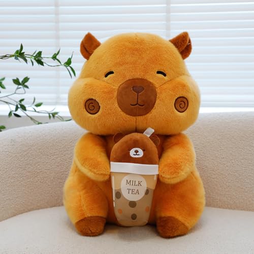 AQCQDQ Niedliche Capybara Plüschtier, Capybara Puppen, Wasserschwein Kuscheltier, Stofftier Capybara, Capybara Kuscheltier mit Milch Tee, Wasserschwein Kissen für Home Deko Kinder (65cm) von AQCQDQ