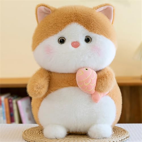 AQCQDQ Niedliche Plüsch Katzenpuppe, Liegendes Katze Kuscheltier Püppchen, Kawaii Katze Kuscheltier Realistisch, Cat Plüsch Kuscheltiere Spielzeug, Geschenke für Kinder Erwachsene (50 cm,Gelb) von AQCQDQ