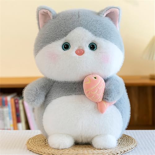AQCQDQ Niedliche Plüsch Katzenpuppe, Liegendes Katze Kuscheltier Püppchen, Kawaii Katze Kuscheltier Realistisch, Cat Plüsch Kuscheltiere Spielzeug, Geschenke für Kinder Erwachsene (50 cm,Grau) von AQCQDQ