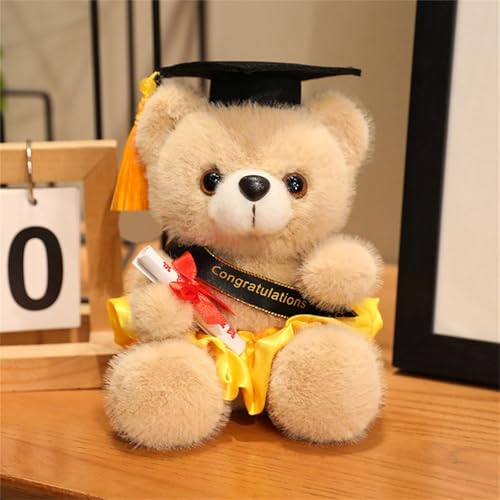 AQCQDQ Personalisierter Abschluss Teddybär, Teddybär Plüschtier, Niedliches Spielzeug,Bachelor Geschenk Teddybär Niedlicher Teddybär Mini Teddybär,Geschenke zum Bachelor Abschluss (18cm,gelb) von AQCQDQ