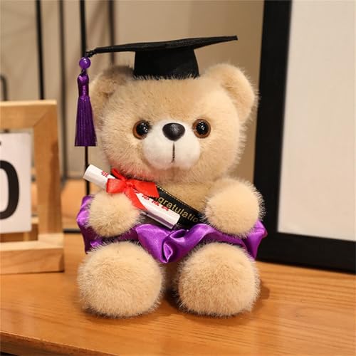 AQCQDQ Personalisierter Abschluss Teddybär, Teddybär Plüschtier, Niedliches Spielzeug,Bachelor Geschenk Teddybär Niedlicher Teddybär Mini Teddybär,Geschenke zum Bachelor Abschluss (18cm,lila) von AQCQDQ