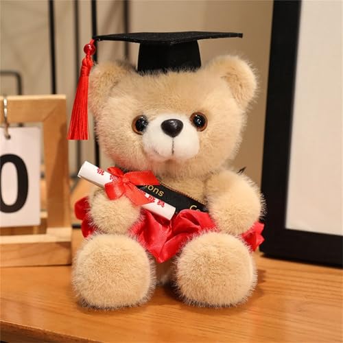 AQCQDQ Personalisierter Abschluss Teddybär, Teddybär Plüschtier, Niedliches Spielzeug,Bachelor Geschenk Teddybär Niedlicher Teddybär Mini Teddybär,Geschenke zum Bachelor Abschluss (18cm,rot) von AQCQDQ