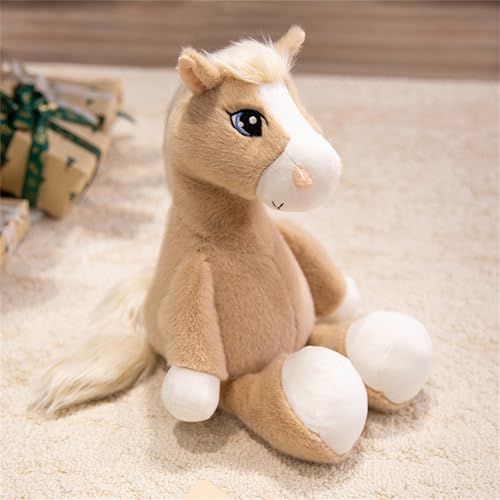 AQCQDQ Pferd Kuscheltier, Cute Pferd Plüschtier, Weiche Flauschig Stofftier Pony Plüsch Puppe, Pferde Geschenk Für Mädchen, Home Shop Dekorationen Geschenke Jahr des Pferdes Maskottchen (33 cm,Khaki) von AQCQDQ