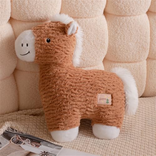 AQCQDQ Pferd Kuscheltier, Pferd Plüschtier Stofftier Flauschiger Spielzeug Kawaii Plüsch Pferd, Cartoon Pony Puppe Schlafkissen Geschenk, Begleitpuppe Für Das Kinderzimmer, Sofakissen (Braun) von AQCQDQ