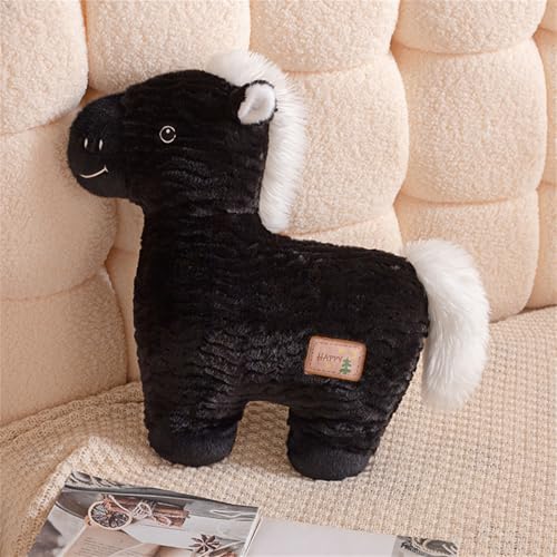AQCQDQ Pferd Kuscheltier, Pferd Plüschtier Stofftier Flauschiger Spielzeug Kawaii Plüsch Pferd, Cartoon Pony Puppe Schlafkissen Geschenk, Begleitpuppe Für Das Kinderzimmer, Sofakissen (Schwarz) von AQCQDQ