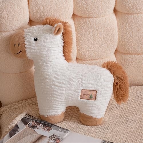 AQCQDQ Pferd Kuscheltier, Pferd Plüschtier Stofftier Flauschiger Spielzeug Kawaii Plüsch Pferd, Cartoon Pony Puppe Schlafkissen Geschenk, Begleitpuppe Für Das Kinderzimmer, Sofakissen (Weiß) von AQCQDQ
