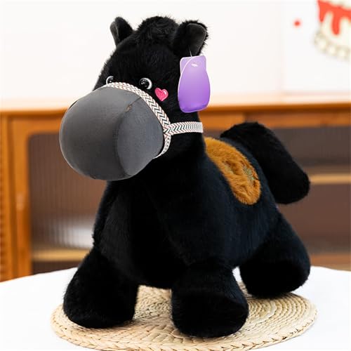 AQCQDQ Pferd Kuscheltier, Plüsch-Pferd, Süßes Pony Plüschtier, Kuscheliges Flauschiges Kurzbeiniges Fohlen, Weiches Schmusetier für Mädchen und Jungen (45 cm,schwarz) von AQCQDQ