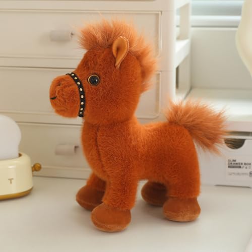 AQCQDQ Pferd Kuscheltier, Plüsch Pferd Kämmpferd Plüschpferd Plüsch Spielzeug, zum Spielen und Kuscheln, Weiches Schmusetier für Mädchen, Jungen, Babys (25 cm,Dunkelbraun) von AQCQDQ