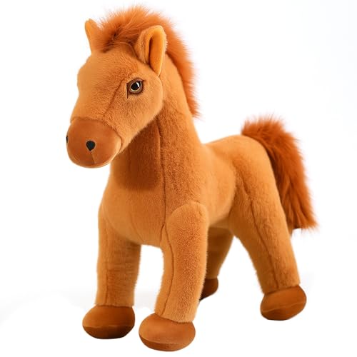 AQCQDQ Pferd Kuscheltier, Plüsch Pferd Kämmpferd Spielzeug, zum Spielen und Kuscheln, Weiches Schmusetier für Mädchen, Jungen, Babys (20 cm,Hellbraun) von AQCQDQ