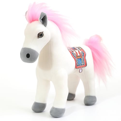 AQCQDQ Pferd Kuscheltier, Plüsch Pferd Kämmpferd Spielzeug, zum Spielen und Kuscheln, Weiches Schmusetier für Mädchen, Jungen, Babys (30 cm,Weiß+) von AQCQDQ