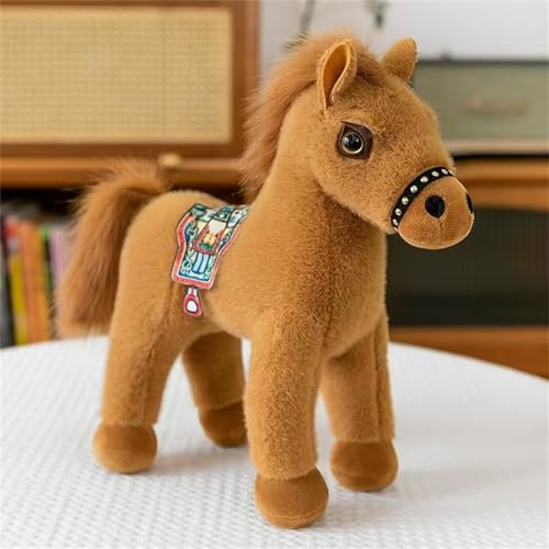 AQCQDQ Pferd Kuscheltier, Plüsch Pferd Spielzeug, Pony Plüschtier, Pferd Plüschtier Stofftier, für Tierthema Party Geburtstags Dekorationszubehör (20 cm,Hellbraunes Pferd mit Sattel) von AQCQDQ
