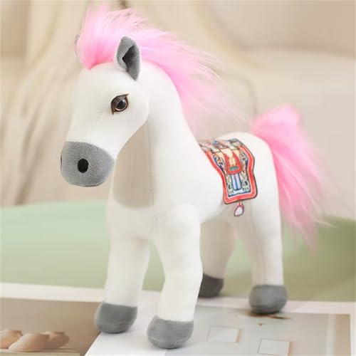 AQCQDQ Pferd Kuscheltier, Plüsch Pferd Spielzeug, Pony Plüschtier, Pferd Plüschtier Stofftier, für Tierthema Party Geburtstags Dekorationszubehör (20 cm,Weiß mit Sattel) von AQCQDQ