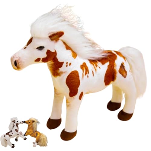 AQCQDQ Pferd Kuscheltier Plüschtier Pferd Lebensecht Stehend Puppe Stofftier Simulation Kuscheliges Stofftier Pony für Kinder (32 cm,Braune) von AQCQDQ