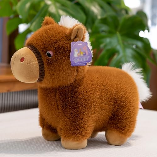 AQCQDQ Pferd Plüschtier, Pferd Kuscheltier, Realistische Pferde Puppe, Stehend Pony Horse Plush Toy, Weiches Pferd Plüsch Simulation Kuscheltier Klein Plüsch Pferd (45cm,Braun) von AQCQDQ