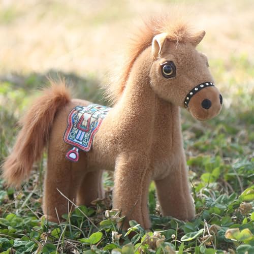 AQCQDQ Pferd Plüschtier, Stofftier Pferd Pony Stehend, Niedliche Simulation Pferd Puppe Puppenkissen, Lebensecht Stehend Pferd Plüsch Spielzeug Geschenk für Kinder (20cm,Braun) von AQCQDQ