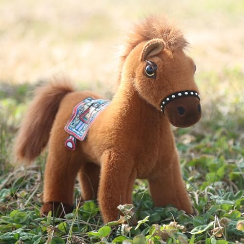 AQCQDQ Pferd Plüschtier, Stofftier Pferd Pony Stehend, Niedliche Simulation Pferd Puppe Puppenkissen, Lebensecht Stehend Pferd Plüsch Spielzeug Geschenk für Kinder (20cm,Dunkelbraun) von AQCQDQ
