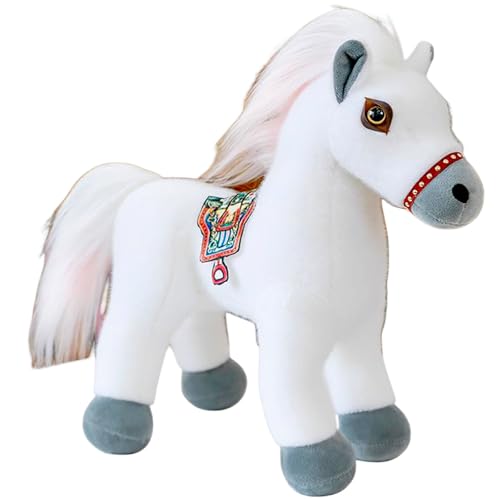 AQCQDQ Pferd Plüschtier Lebensecht Stehend Pferd Plüsch Spielzeug Weiches Pferd Plüschtier für Wohnzimmer Freundin Geschenk (25 cm,White A) von AQCQDQ