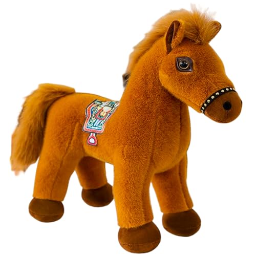 AQCQDQ Pferd Plüschtier Lebensecht Stehend Pferd Plüsch Spielzeug Weiches Pferd Plüschtier für Wohnzimmer Freundin Geschenk (30 cm,Dark Brown A) von AQCQDQ