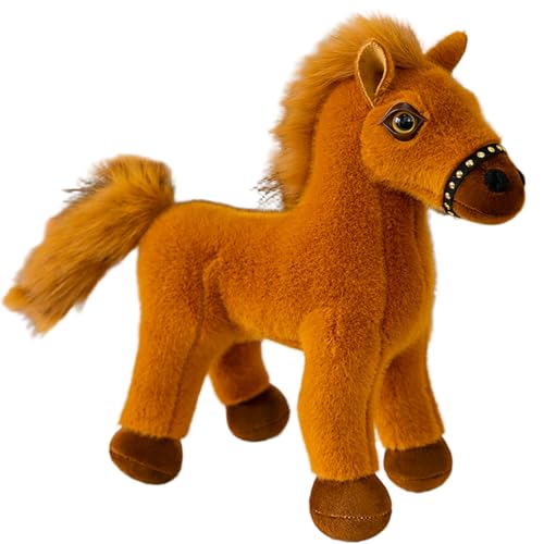 AQCQDQ Pferd Plüschtier Lebensecht Stehend Pferd Plüsch Spielzeug Weiches Pferd Plüschtier für Wohnzimmer Freundin Geschenk (30 cm,Dark Brown B) von AQCQDQ