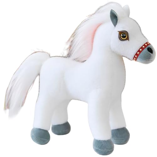 AQCQDQ Pferd Plüschtier Lebensecht Stehend Pferd Plüsch Spielzeug Weiches Pferd Plüschtier für Wohnzimmer Freundin Geschenk (30 cm,White B) von AQCQDQ