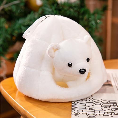 AQCQDQ Pinguin Figur Ozeanarium Tier Plüschtiere 20 cm, 2 in 1 Abnehmbar Weiß Schnee-höhle Eisbär Pinguin Wal Puppen Anhänger, Kreativ Removable Kuscheltier Rucksack Deko-Anhänger (Eisbär) von AQCQDQ