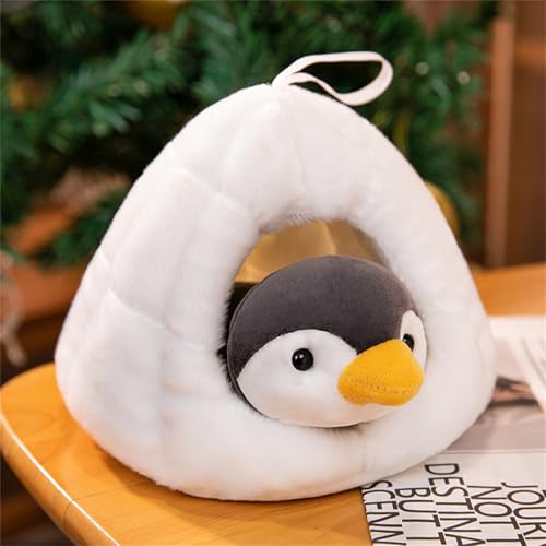 AQCQDQ Pinguin Figur Ozeanarium Tier Plüschtiere 20 cm, 2 in 1 Abnehmbar Weiß Schnee-höhle Eisbär Pinguin Wal Puppen Anhänger, Kreativ Removable Kuscheltier Rucksack Deko-Anhänger (Pinguin) von AQCQDQ
