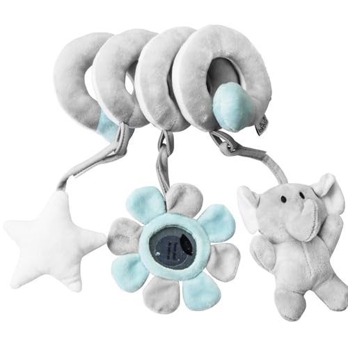 AQCQDQ Plüsch Spirale mit Tieranhänger Baby Kinderwagen Spielzeug, Aktivität Spirale Kette, Baby Autositz Spielzeug, Neugeborenes Hängespielzeug für Babys Kleinkindern ab 0+ Monaten (105g,grau) von AQCQDQ
