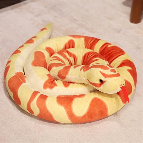 AQCQDQ Plüschtier Schlange Kuscheltier, Realistische Python Plüsch Spielzeug, Plüschpuppen, Schlangenspielzeug für Kinder als Party Streich Requisiten (110 cm,Gold) von AQCQDQ