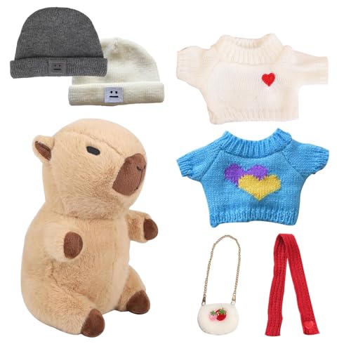 AQCQDQ Puppenbekleidung für 27cm Puppen mit Pullover und Zubehör, Simulation Capybara Plüschtier Mit 6pcs Kleidung Und Accessoires, Mini zarte Puppenkleidung Capybara Plüsch (#C) von AQCQDQ