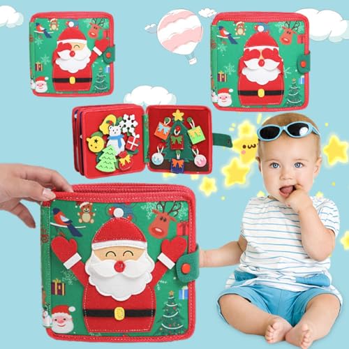 AQCQDQ Quiet Book, Das interaktive Baby Stille Buch, Montessori Spielzeug 2 Jahre, Weichem Filzbuch für Frühe Bildung, Sensorik, Feinmotorik, Kreativität (Weihnachtsmann) von AQCQDQ