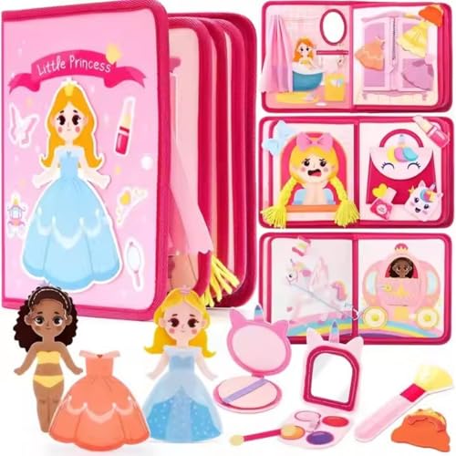 AQCQDQ Montessori Spielzeug 2 Jahre, Das interaktive Baby Stille Buch, Weichem Filzbuch für Frühe Bildung, Sensorik, Feinmotorik, Kreativität (Prinzessin) von AQCQDQ