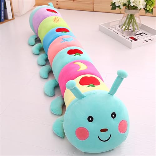AQCQDQ Raupe Kuscheltier, Weiches Süßes Buntes Raupenspielzeug, Raupe Stofftier, Weiches langes Wurfkissen, Geschenk für Kinder Mädchen Jungen (50 cm,Grün) von AQCQDQ