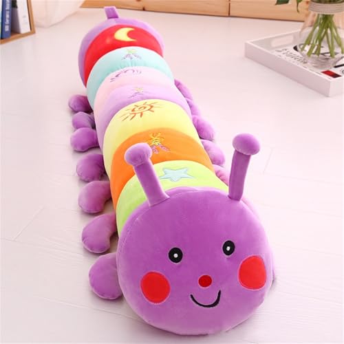 AQCQDQ Raupe Kuscheltier, Weiches Süßes Buntes Raupenspielzeug, Raupe Stofftier, Weiches langes Wurfkissen, Geschenk für Kinder Mädchen Jungen (50 cm,Lila) von AQCQDQ